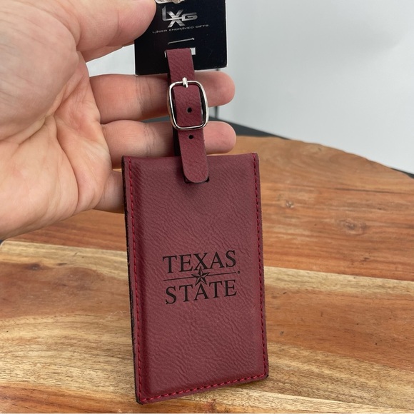 Lazer engraved gifts Texas state faux leather luggage tag red - Picture 4 of 6